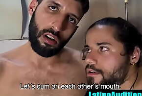 Straight hairy Latinos cum in each other's mouth- LatinoAuditions.com