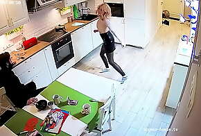 Dancing Girl Gets Blow and Fuck at Kitchen