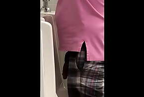 Daddy with massive dick caught pissing at the urinal