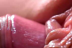Extremily close-up pussyfucking. Macro Creampie