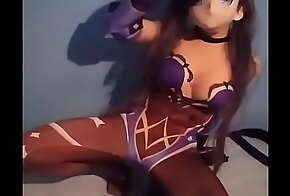 Mona from Genshin Impact playing with boobs pussy and feet on cosplay - Shirotaku Kigurumi