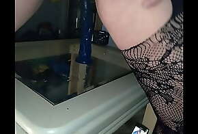 milf hot wife rides 9inch dildo on glass table till she squirts