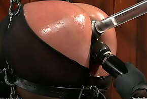 Bound gimp in latex pussy fucked