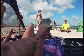 Exhibitionist Wife 511 - Mrs Kiss gives us her NUDE BEACH POV view of a VOYEUR JERKING OFF in front of her and several other men watching!