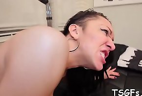 Giant pecker rams mouth and taut asshole of a hot shemale