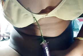 My sexy girlfriend soothes her pussy with brinjal