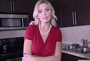 Stepmom Kenzie Taylor begs to deepthroats stepsons huge cock while wearing handcuffs.She likes swallowing his boner and got loaded with a facial jizz.