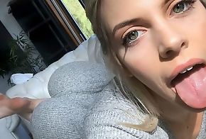 Hot blonde young lady loves jerking cock of male off, doing great blowjob, fukcing in hardcore ssex act and having wild orgasm